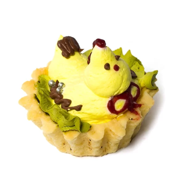 Kyckling Cupcake Med Grädde Isolerad Vit Bakgrund — Stockfoto