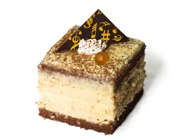 Kuchen Mit Sahne Beere Und Schokoladenchips Isoliert Auf Weißem Hintergrund — Stockfoto