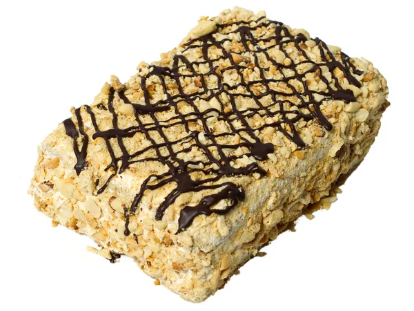 Kuchen Mit Schokolade Erdnüssen Und Mandeln Isoliert Auf Weißem Hintergrund — Stockfoto