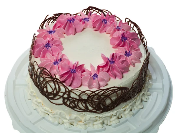 Cake Pink Cream Flower Isolated White Background — Stock Photo, Image