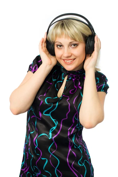 Usmívající se dívka ve sluchátkách — Stock fotografie