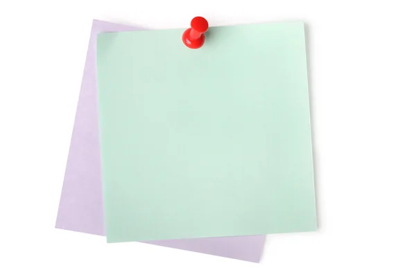 Blanke papirnoter med rødt pushpin - Stock-foto