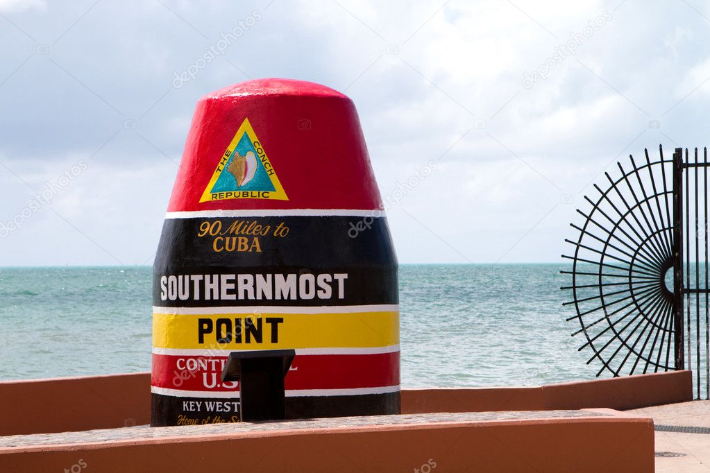 Marker at the southernmost point in the continental USA in Key West, Florida is 90 miles from Cuba.