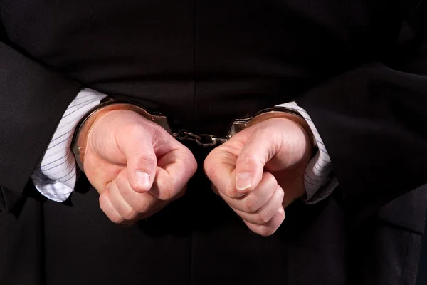 Close Man Wearing Suit Handcuffed His Back — Stock Photo, Image