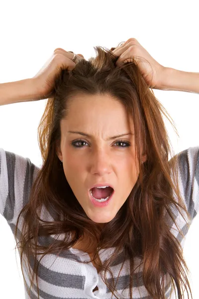 Kvinna Drar Håret Frustration — Stockfoto