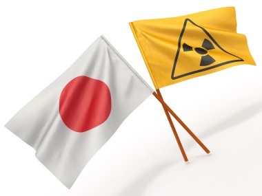 Japanese flag wiyh symbol of radiation