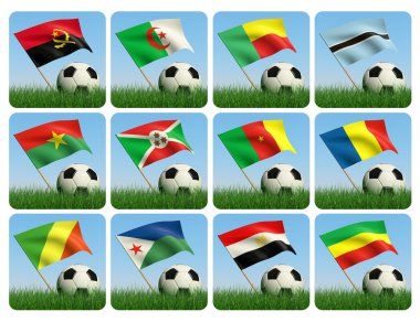 çim futbol topu. Afrika bayrakları. 3D