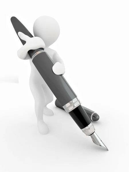 白い背景と分離ペンを持つ男性 — ストック写真