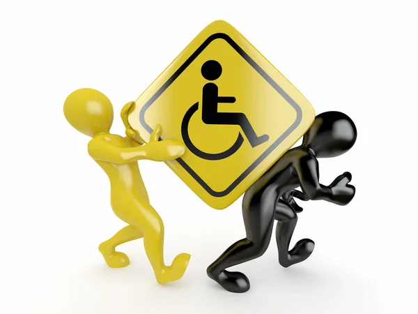 Två män med tecken rullstol — Stockfoto