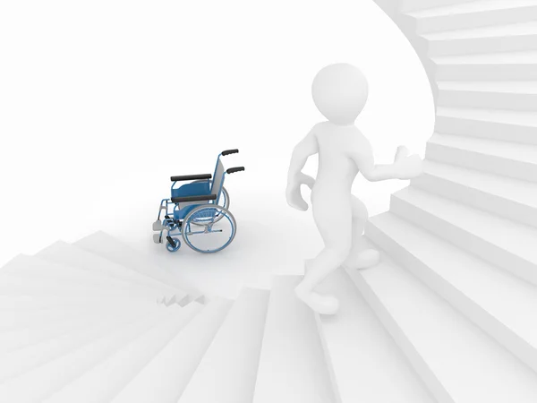 Hommes avec fauteuil roulant et escaliers. Décision difficile — Photo