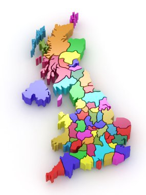 Three-dimensional map of Great Britain clipart