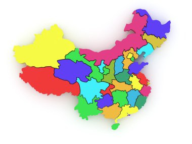 Three-dimensional map of China. 3d clipart