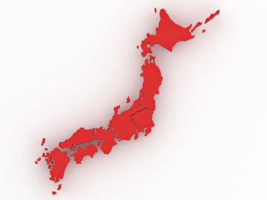 Map of Japan on white isolated background. 3d clipart