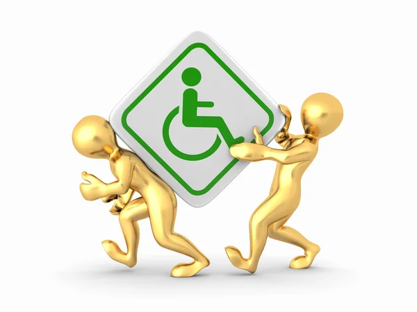 Deux hommes avec fauteuil roulant signe — Photo