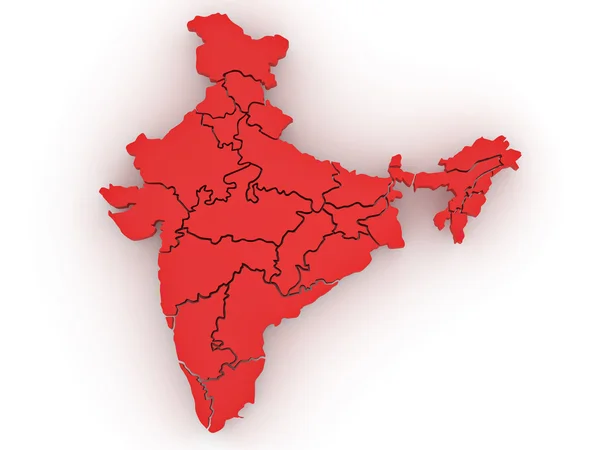 Dreidimensionale Karte Indiens auf weißem, isoliertem Hintergrund — Stockfoto