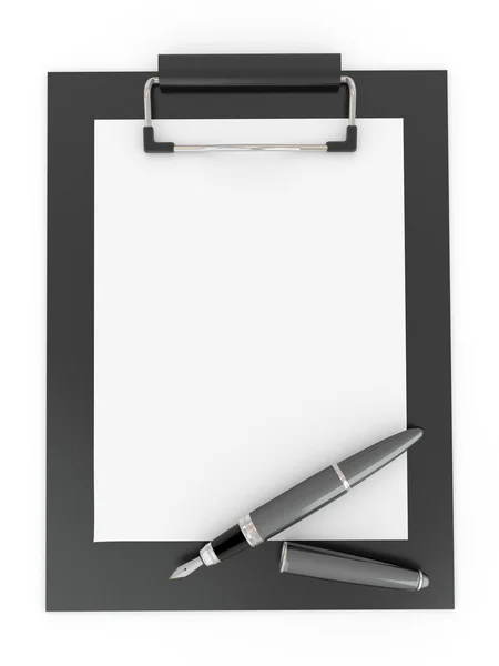 Pennan på skrivbordet. Tomma pappersark — Stockfoto