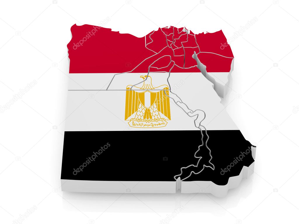 Map of Egypt in egyptian flag colors