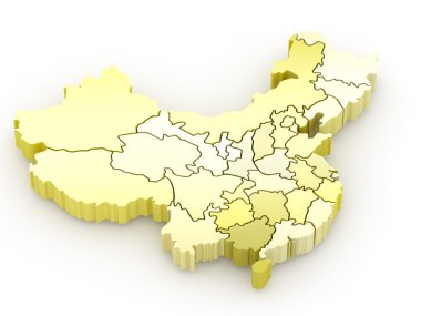 Three-dimensional map of China. 3d clipart