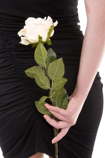 Blume hinter weiblichem Rücken — Stockfoto