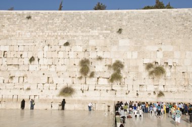 dualar ve turistler Kudüs duvarının yakınında
