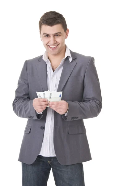 Junger Kerl im lässigen Stil mit Geld — Stockfoto