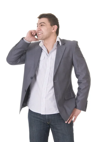 Young casual young man with phone — Stock Photo, Image