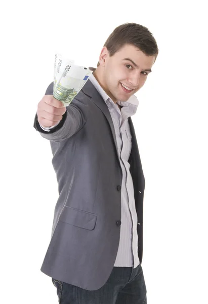 Ung affärsman erbjuder pengar — Stockfoto