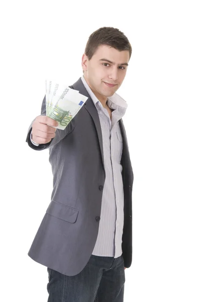 Jeune homme d'affaires offrant de l'argent — Photo