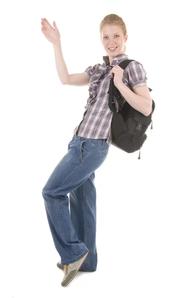 Backpacker en ung kvinna — Stockfoto