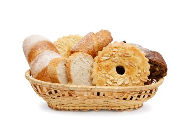 Basket of various fresh baked bread clipart