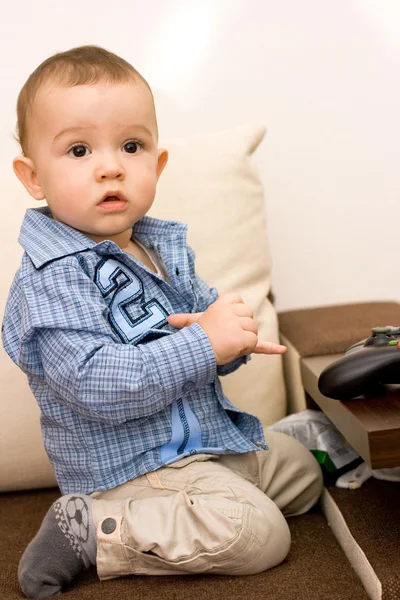 Caucasian Baby Joystick — Stock Photo, Image