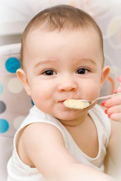 Cute Caucasian Baby Eating — Stock Photo, Image