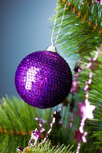 Tak van kerstboom met feestelijke bal — Stockfoto