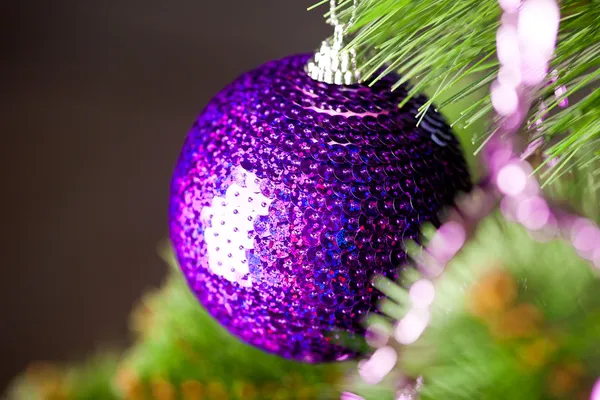 Tak van kerstboom met feestelijke bal — Stockfoto