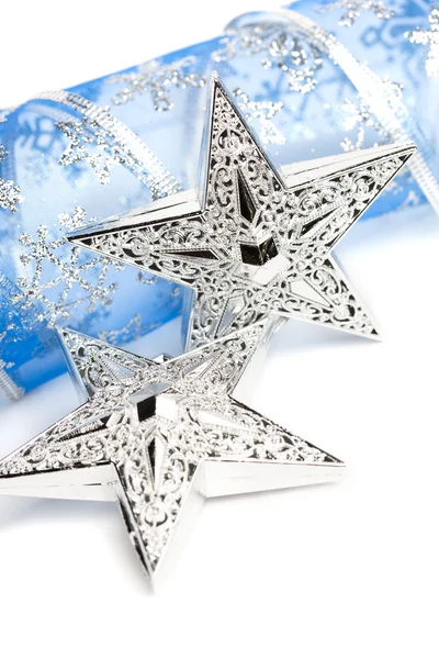 Kerstmis sterren met feestelijke lint — Stockfoto