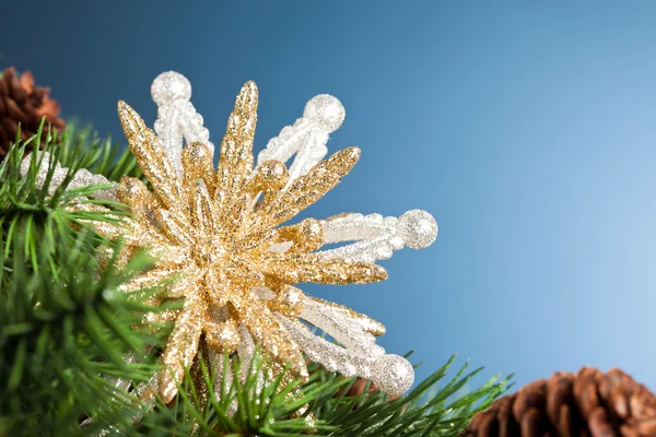 Větve vánočního stromu s vločka — Stock fotografie
