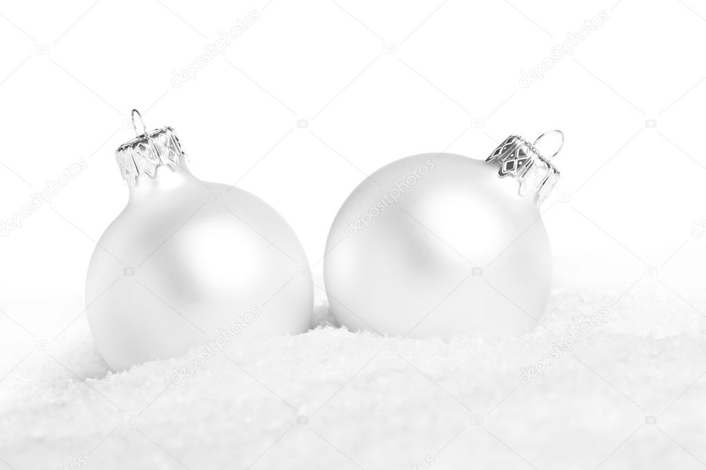 Christmas decoration with snow isolated on white background