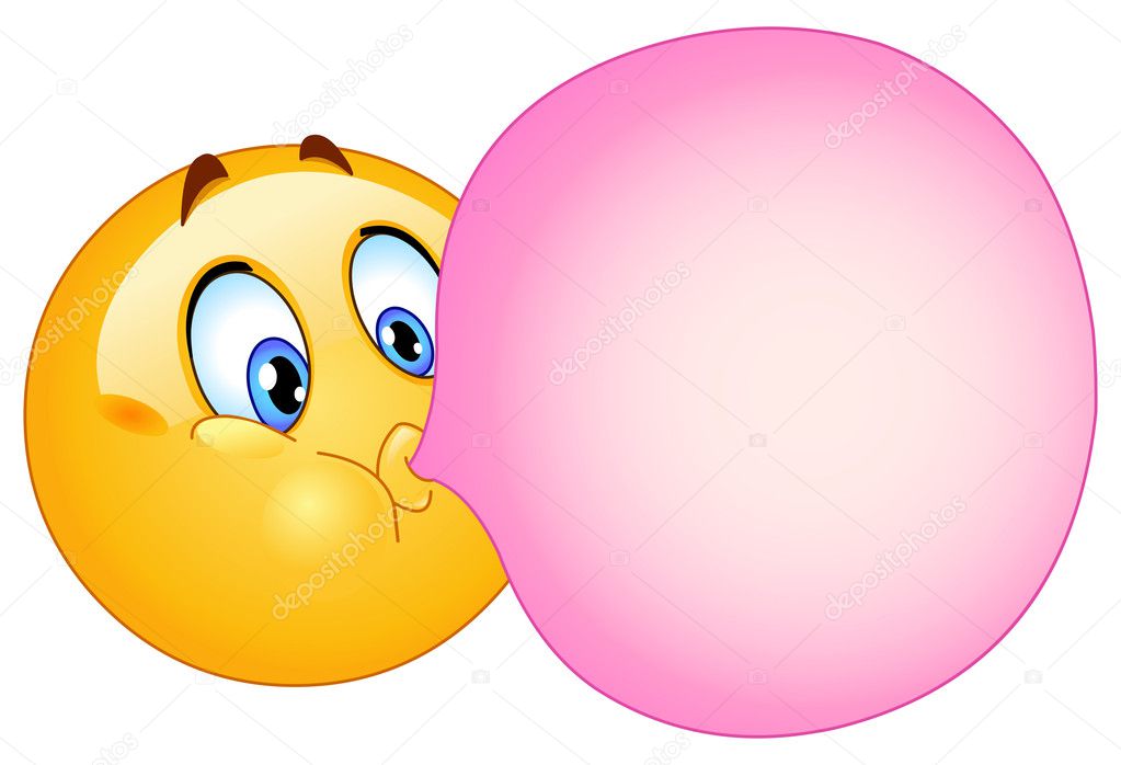 Emoticon blowing a bubble gum