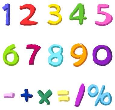 Colorful hand drawn numbers clipart