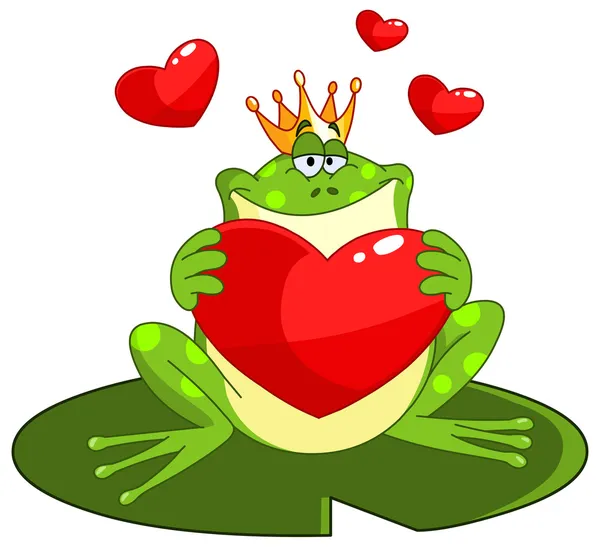 Bir Kalp Tutan Kurbağa Prens — Stok Vektör