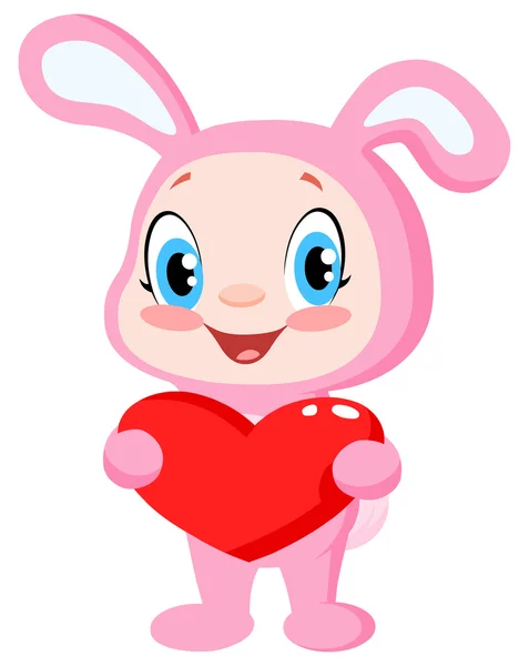 Şirin Bebek Kalp Tutan Bir Bunny Kostüm — Stok Vektör