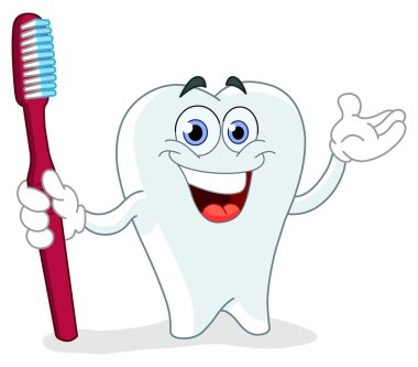 Cartoon tooth with toothbrush clipart