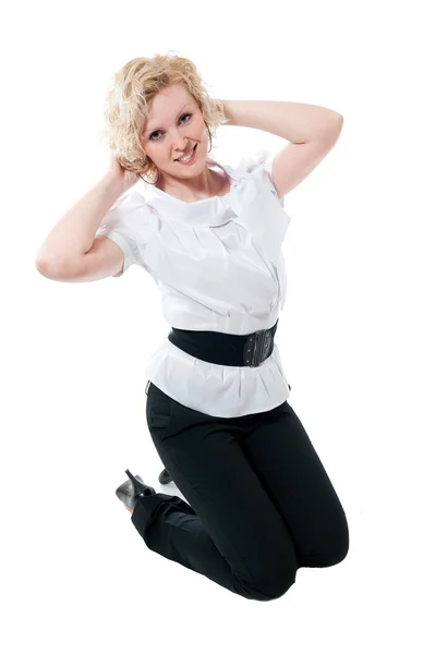 Frauen Weißer Bluse Und Schwarzer Hose Isoliert Auf Weißem Hintergrund — Stockfoto