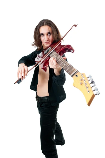 Гітарист з червоною гітарою — стокове фото