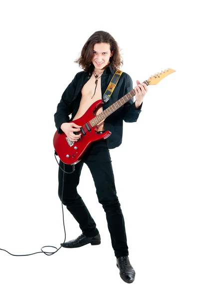 吉他弹奏者与红色的吉他 — 图库照片