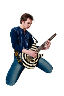 Young guitarist with electric guitar on white background clipart