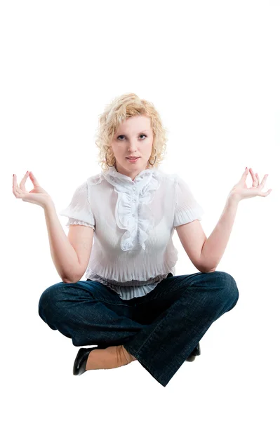 stock image Women in white blouse and jeans