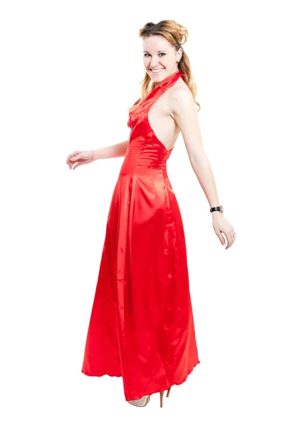 Kırmızı elbiseli güzel kız. — Stok fotoğraf