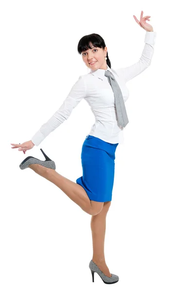 Beauty women in white shirt and blue skirt — Stock Photo, Image