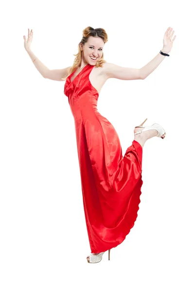 Vacker flicka i röd klänning — Stockfoto